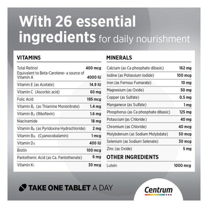 Centrum Silver 50+ Adult Multivitamin Tablets, Pack of 100's