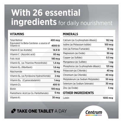 Centrum Silver 50+ Adult Multivitamin Tablets, Pack of 30's