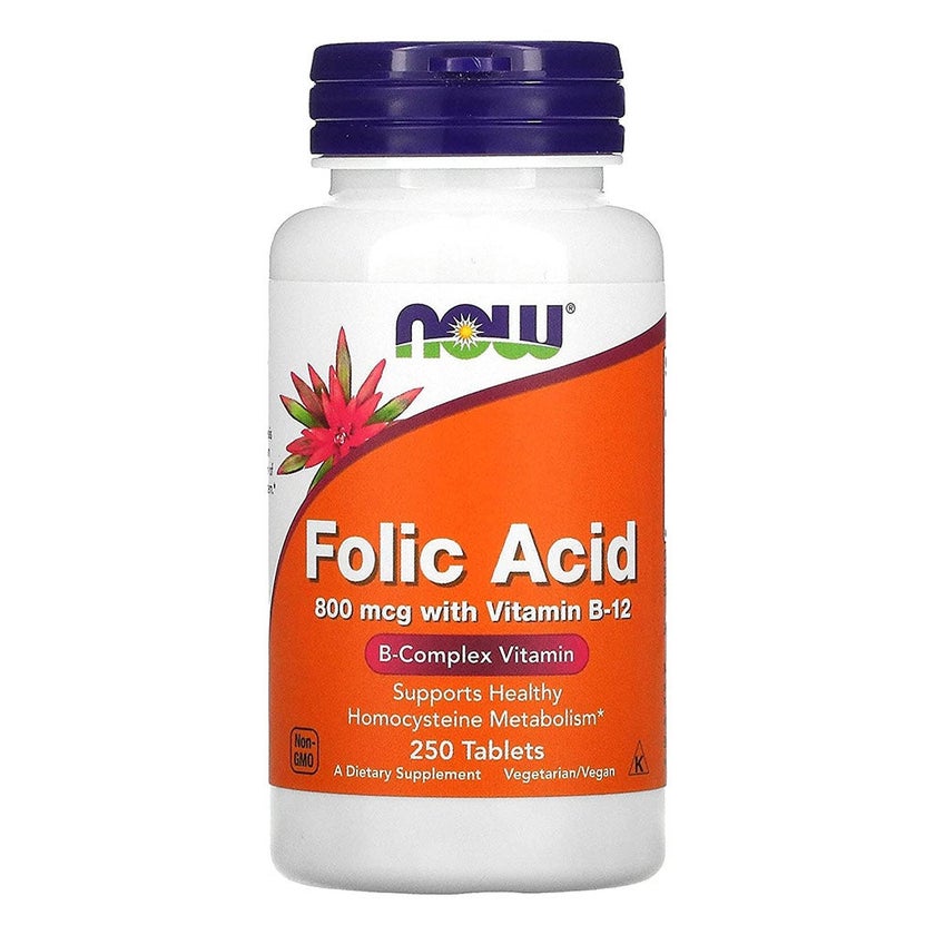 Now Folic Acid 800 mcg with Vitamin B12 Tablets, Pack of 250's