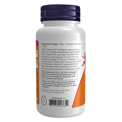 Now High Potency Vitamin D3 1000IU Softgels, Pack of 180’s