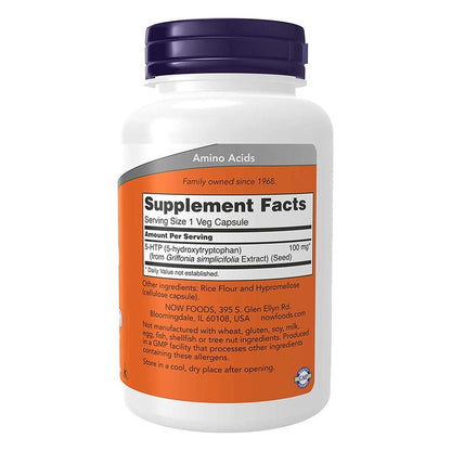 Now 5-HTP 100mg Vegetarian Capsules For Positive Mood & Neurotransmitter Support, Pack of 60's