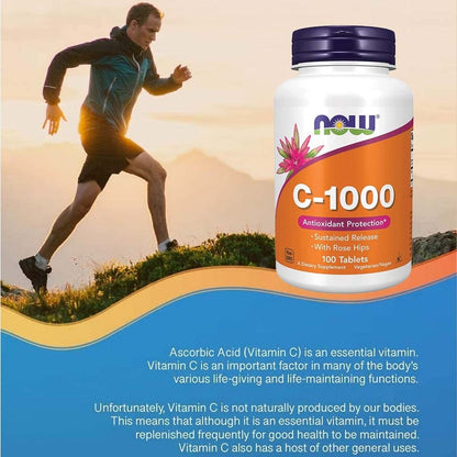 Now Vitamin C 1000mg SR Tablets With Rose Hips, Pack of 100's