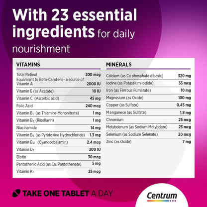 Centrum Women's Multivitamin Supplement Tablets, Pack of 30's
